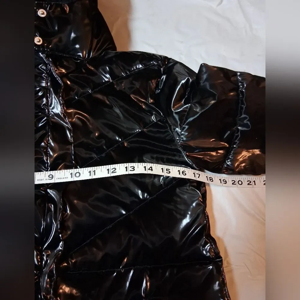 Justice Shiny Black Puffer Jacket with High Collar Sz M-10 Preowned